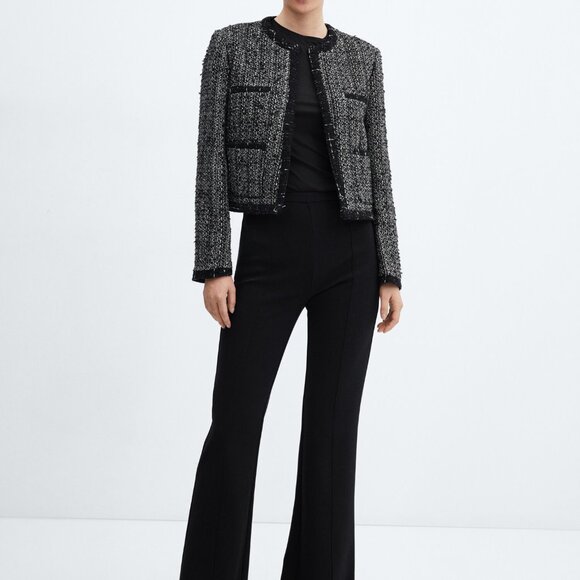 MANGO Sparkle Bead Trim Tweed Career Jacket Blazer PLUS SIZE 3X 4X Blk NEW $150 - Picture 12 of 13